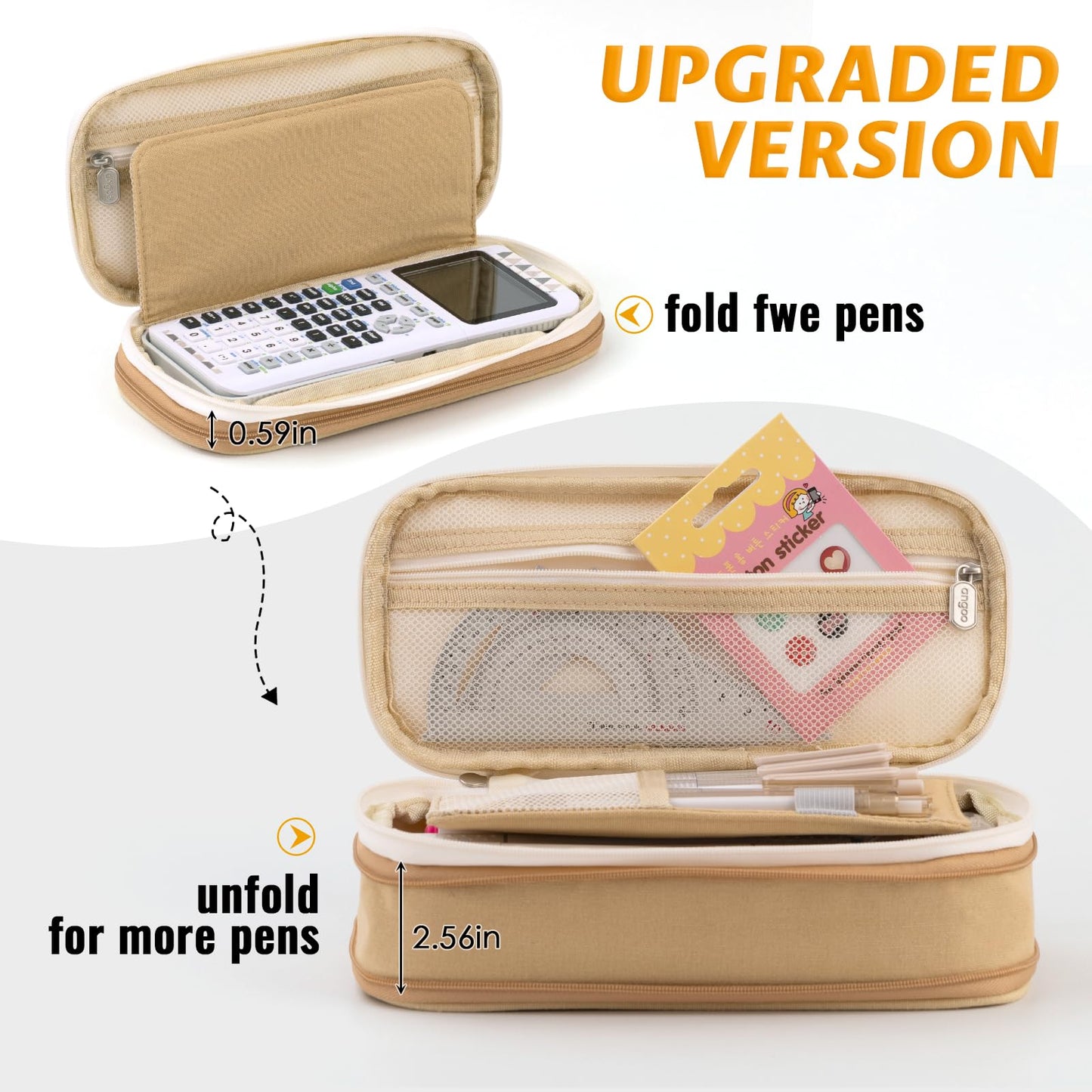 EASTHILL Big Capacity Pencil Pen Case Office College School Large Storage High Capacity Bag Pouch Holder Box Organizer Khaki