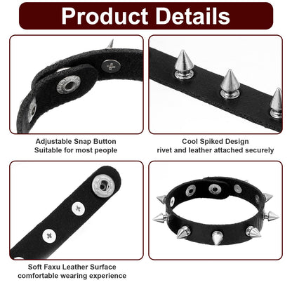 Afcabakila Black Punk Goth Choker Necklace & Spiked Studded Bracelets Set, 9 Adjustable PU Leather Collars & 6 Rivet Spiked Cuffs, Gothic Rock Metal Wristband for Daily Wear Cosplay Festival