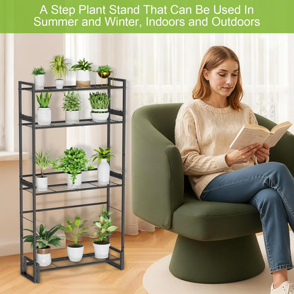 VyGrow Plant Stand, 4 Tier Stackable Tiered Plant Stand, Scalable Heavy Duty Tall Plant Shelf for Indoor Outdoor, Garden, Display Shelves, Flower Pot Holder, Black