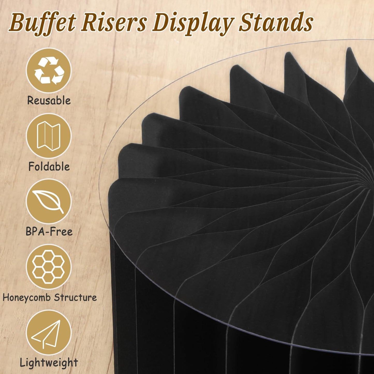 Youjoitim 6Pcs Buffet Risers, Food Risers for Table, Foldable Cake Display Stands, Tall Cardboard Cupcakes Stand for Show Catering Desserts Jewelry Wedding Birthday Party Decoration (Black)