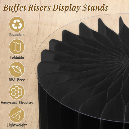 Youjoitim 6Pcs Buffet Risers, Food Risers for Table, Foldable Cake Display Stands, Tall Cardboard Cupcakes Stand for Show Catering Desserts Jewelry Wedding Birthday Party Decoration (Black)