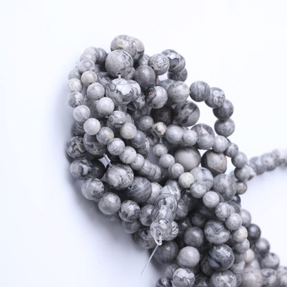 8MM Grey Map Round Loose Beads Natural Gem Beads Crystal Energy Stone Beads for Jewelry Making DIY Bracelet Necklace