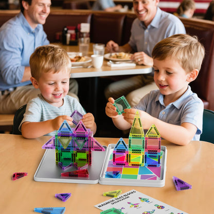 MEIQ 42PCS Mini Magnetic Tiles Travel Set with Iron Storage Box - Portable STEM Building Blocks for Kids 3-8, Montessori Educational Magnet Toys for Airplane, Car Rides & On-The-Go Play
