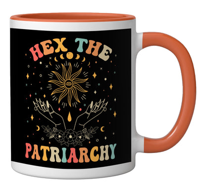 Feminist Witch, Hex The Patriarchy Halloween Witch Vibes Ceramic Mug, Orange/White