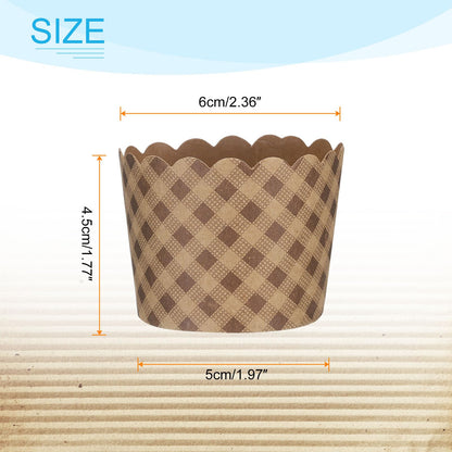 HARFINGTON 150Pcs Paper Baking Cups Small Brown Kraft Paper Muffins Liner Cupcake Greaseproof Disposable Bulk Wrappers for Wedding Birthday Graduation, Plaid