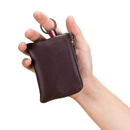 imeetu Leather Coin Purse Wallet, Mini Dual Keyrings Change Pouch Card Holder for Men Women (Coffee, standard)