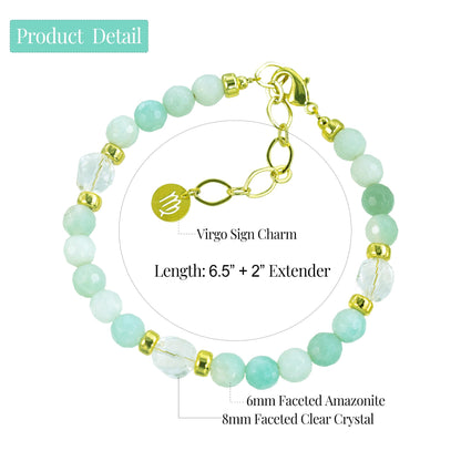 Ayriwoyi Virgo Zodiac Bracelet 12 Constellations Amazonite Clear Quartz Crystal Healing Beaded Bracelet Astrology Birthday Jewelry Gift for Women