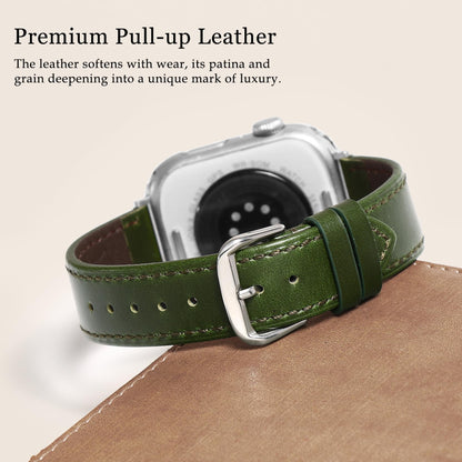 Soft Top-Grain Leather Watch Band Men Women, Compatible with All Apple Watch Series, Breathable, Sweat-Resistant iWatch Strap