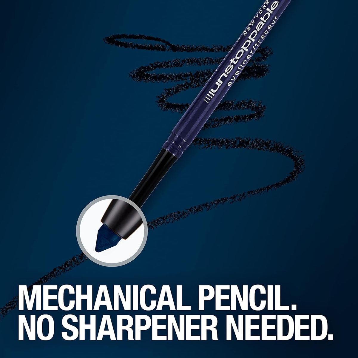 Maybelline Unstoppable Waterproof Mechanical Blue Eyeliner Pencil, Easy to Apply, Smooth Glide, Up to 24 Hour Wear, Sapphire