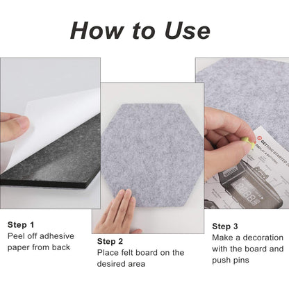 SEG Direct Hexagon Felt Bulletin Board, Large Felt Pin Board Self Adhesive Cork Board for Walls with Push Pins for Wall Office Home School Decor, 11.8 x 10.2 in, 5PCS(Gray/Teal/Yellow)