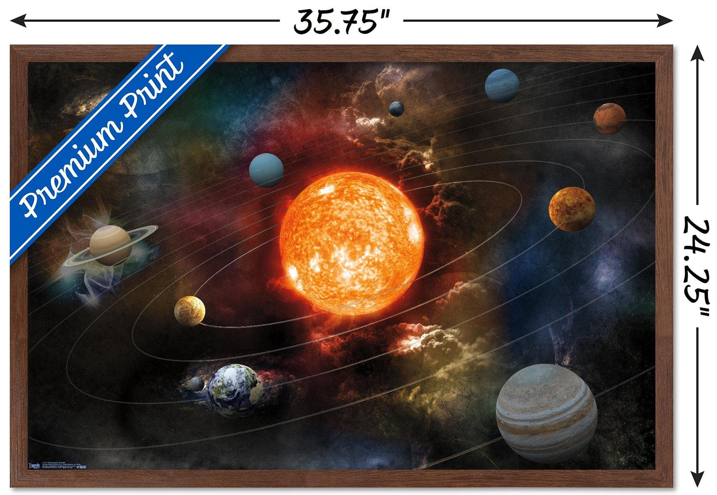Orbiting Solar System Wall Poster, 34L" x 22.4W", Mahogany Framed Version