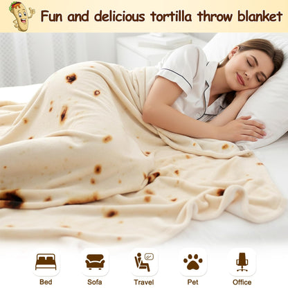 Mermaker Burrito Tortilla Taco Blanket 71 inches for Adult Kids, Realistic Tortilla Throw Blanket Funny Gifts for Women Men Teen Boy Girl, Soft Flannel Food Blanket for Christmas Birthday Gifts-Yellow