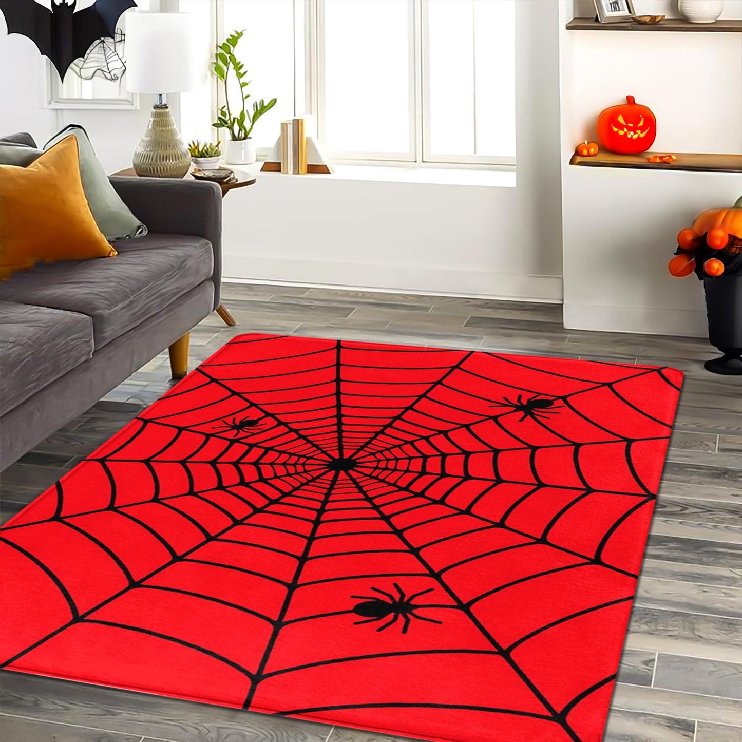 Perfect Kicks Halloween Room Area Rug 5'x7' Spider Web Rug for Bedroom Living Room Game Room Holiday Decorations