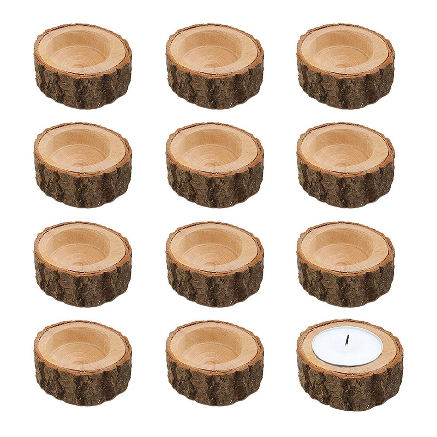 12pcs Wooden Tealight Candle Holder Wood Votive Tealight Holder Tealights Candlestick Pillar Candle Stands for Dining Table Wedding Party(Color:Wood)