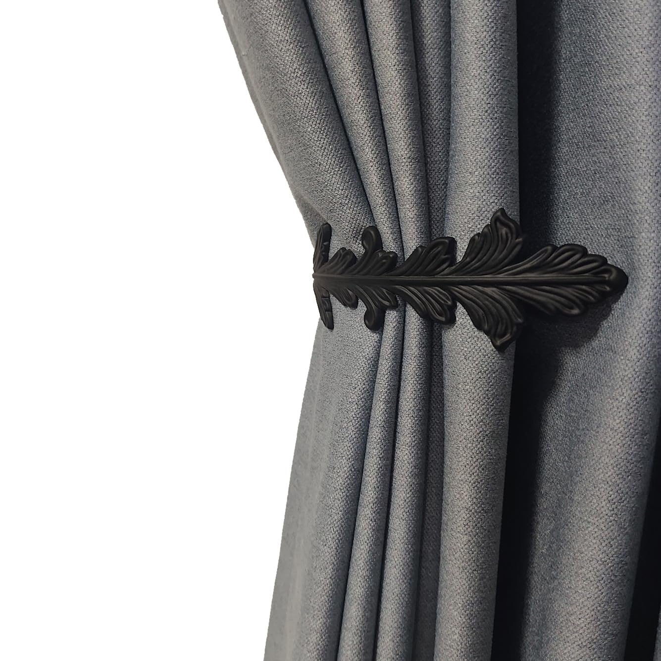 Refila Curtain Holdbacks Vintage Leaf Design Curtain Drapery Tie Back - 2PCS (Black)