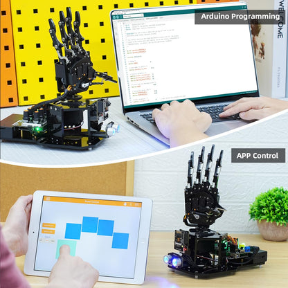 Robot Hand with Arduino Open Source AI Bionic Robotic Hand Five Fingers Solely Movement Mechanical Arm DIY Smart Robot & Engineering Kits, Science/Coding/Programming Set, Starter Kit