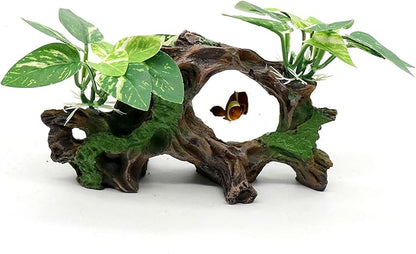 relaqcc Fish Tank Decorations Artifical Driftwood Cave Aquarium Decor Ornaments Silk Aquarium Plants for Betta Fish Tank Accessories