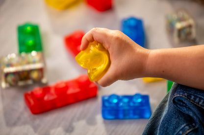 Jelly Blox Stash 'N Stack 2-in-1 Storage Case with 30 Blocks | Toddler & Preschool Building Blocks Kids Can Squeeze & Stretch | MESH ACCREDITED | Safety Tested & Ouch-Free | Sensory Play Toy Ages 2+