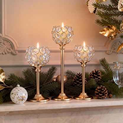 Oakernel Gold Crystal Candle Holders Candlestick Holders - 4 Sets Tall Bling Bowl Candelabra Centerpieces for Dining Table, Wedding, Party & Fireplace Mantel Decor,12Pcs