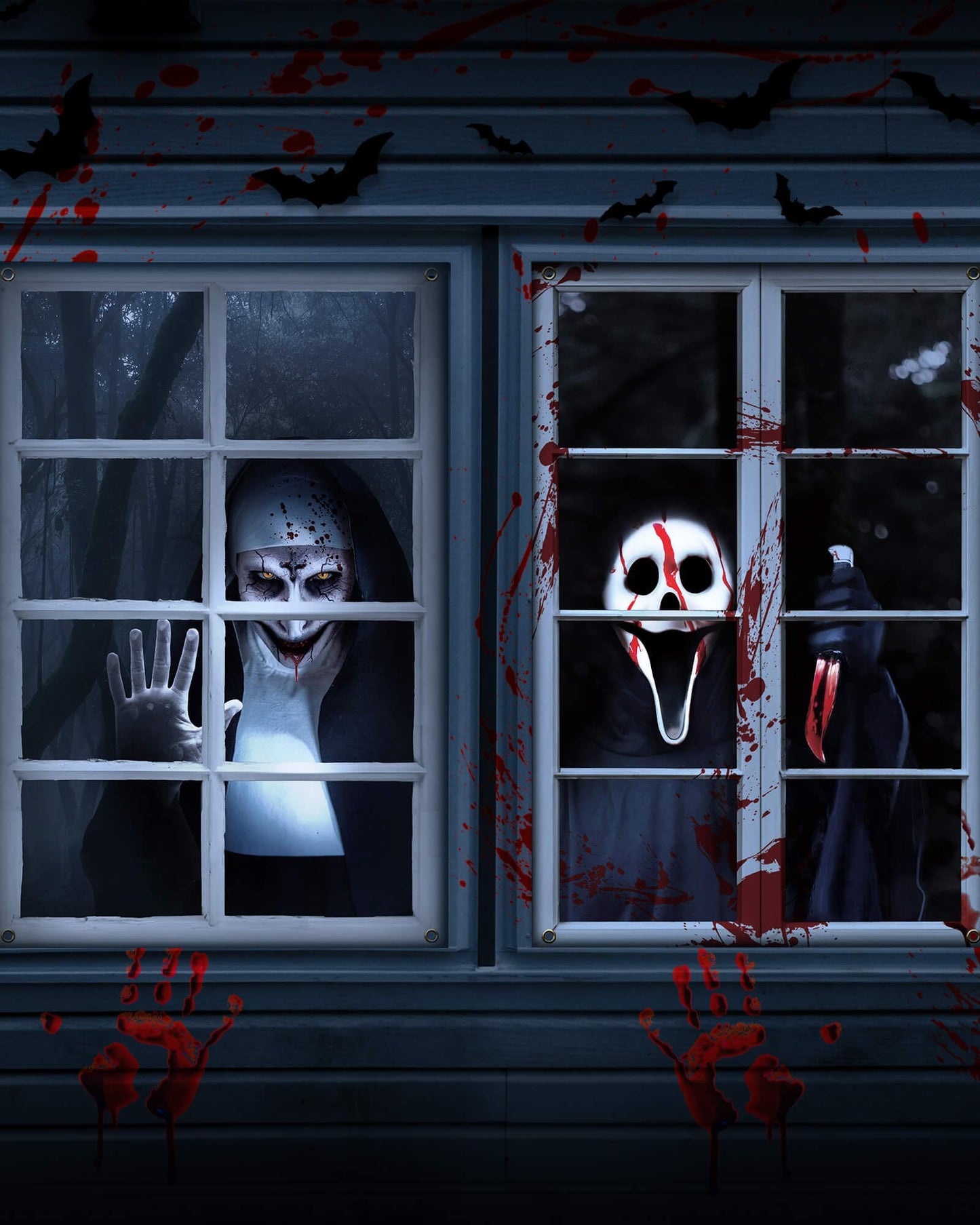 YUSPENYE 2 Pack of Halloween Sister Ghost Window Door Cover, Halloween Decoration, Party Decors