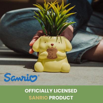Toynk Sanrio Pompompurin 3-Inch Sculpted Ceramic Mini Planter with Artificial Succulent | Cute Flower Pot, Faux Indoor Plants