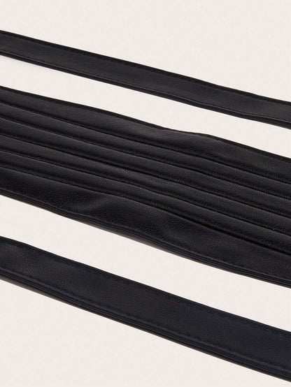 Fuimsul Women Elegant Pu Leather Obi Belt Fashion Solid Color Faux Leather Wide Waistband Tie Knotted Belt for Dress (Black)