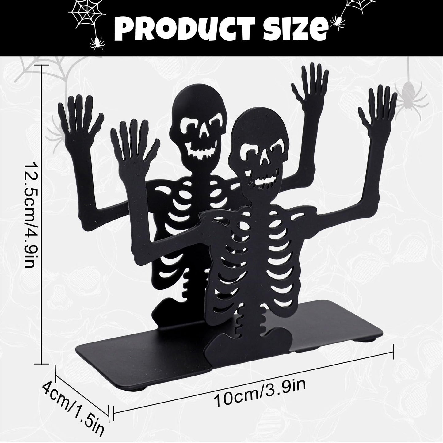 FYSUIMU Halloween Skeleton Napkin Holder Matte Black Metal Freestanding Tissue Dispenser Vertical Tabletop Decor Napkin Holder for Party Home Kitchen Restaurant Picnic