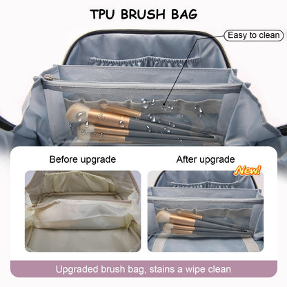 BOYATU Travel Makeup Bag Organizer Cosmetic Bag: 3 Pcs Set Make up Bags for Women with Handle - Waterproof Vegan Leather Toiletry Bags Travel Essentials Pouch with Compartments (C-06-Purple)