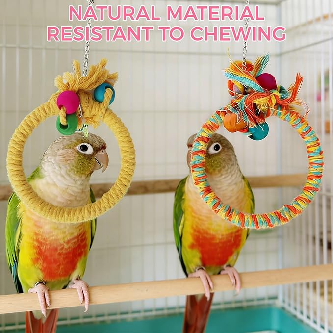 Colorful Circular Bird Swing,Bird Rope Chewing Toys Parrot Cage Bite Toys (Small Half-Round Pink)