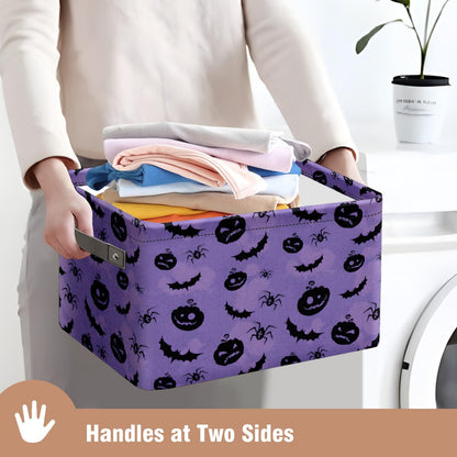 Andemie Halloween Bin Purple Pumpkin Bats Basket Large Foldable Storage Bin Cube Collapsible Organizer Trick or Treat Bags Candy Buckets for Halloween Parties