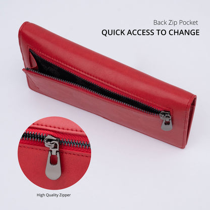 Alldaily Ultra Slim Thin Women Wallet RFID Blocking Credit Card Holder Bifold Long Ladies Billfold (Red)