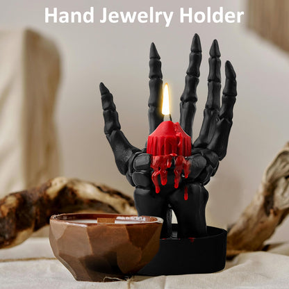Halloween Decorations Indoor Skeleton Hand Ring Holder Tealight Candle Holder for Gothic Table Decor Jewelry and Earring Organizer Left