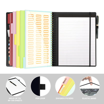 Ospelelf Clipboard with Storage for Women, Leather Padfolio Portfolio Organizer 5 Folders with 10 Pockets, Spiral Clipboard Folio with Notepad for Letter Size, Elastic Closure and Pen Loop Floral