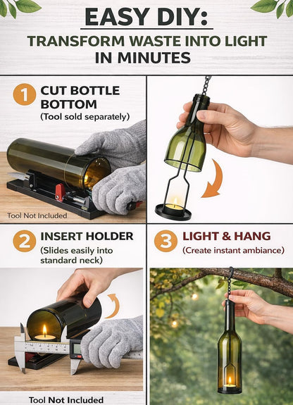 AceList 4-Pack Hanging Candle Holder for Cut Glass Bottles – Rustic Black Iron DIY Wine Bottle Lantern for Patio, Wedding, Halloween, Christmas Décor & Gift