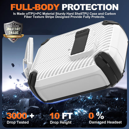 Maxjoy for AirPods Pro 3 Case Cover 2025 with Automatic Lock MagSafe, Compatible with Apple AirPod Pro 3rd Generation (Carbon Fiber White, AirPods Pro 3 Case Cover 2025)