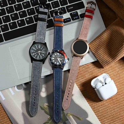 WOCCI 20mm Watch Band, Italian Leather, Denim Pattern, Silver Buckle (Denim Blue)