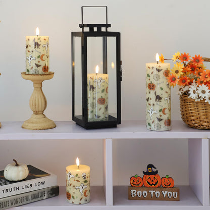 Lezonic Ivory Flameless Candles with Remote, LED Battery Operated Flickering with Timer, 4 Pack Glossy Wax Drips Design Real Wax Pillar for Halloween Decor, Centerpiece, Birthday Gifts (4/5/6/8 Inch)