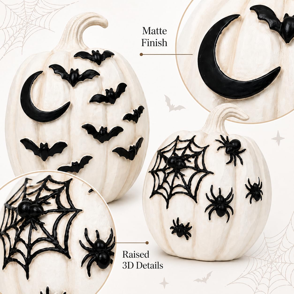Halloween Pumpkins Decor Set of 2, Halloween Tabletop Decorations, Halloween Pumpkin Figurine Centerpiece for Mantel Shelf Entryway Table, Spooky Fall Home Decor, Pumpkin Statue Decorations Indoor