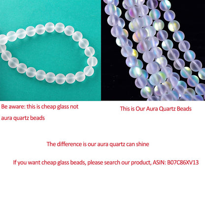 Asingeloo 48PCS 8mm Natural Mystic Aura Quartz Gemstone Frosted Matte Titanium Opalite White Rainbow Round Loose Beads 15 inch Full Strand