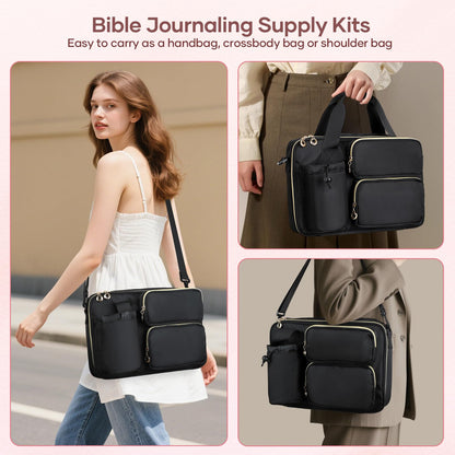 Bible Cover Case for Women, Large Bible Bag with Removable Pencil Case, Water Bottle Pocket and Shoulder Strap for Bible Study Supplies, Church Carrying Journaling Kit, Christian Gift for Women