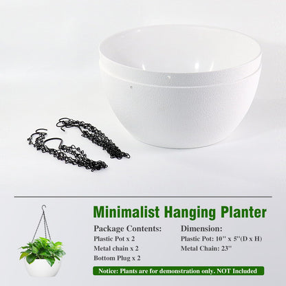 WSMKSZ 10 inch Hanging Planters for Outdoor Indoor Plants with Drainage Holes and Chain, 2 Pack Round Hanging Flower Plant Pots for Garden Home Porch Decor, White