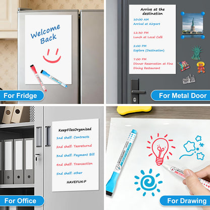 Magnetic Whiteboard for Fridge, 24" x 16" Dry Erase Board Set with Markers & Eraser, Strong Magnet & Stain-Resistant Surface, Fridge Calendar for Notes, Grocery List, Meal Planning & Family Schedule
