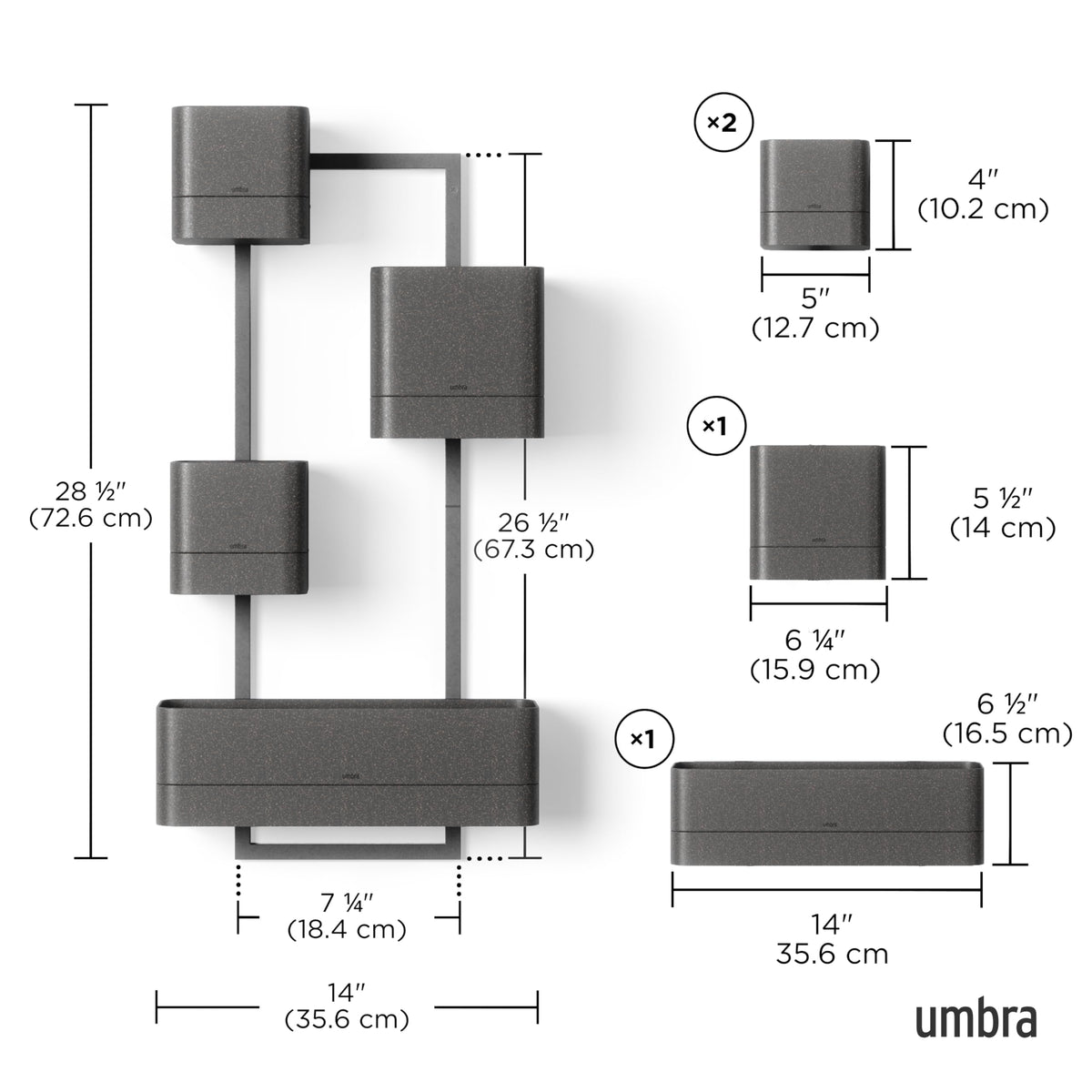 Umbra Cubiko Wall Planter with 4 Lightweight and Durable Pots (Black)