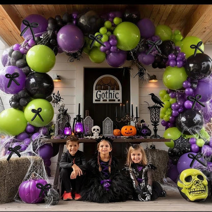 Black Purple Balloon Garland Arch Kit, Double Stuffed Purple Black Balloons Lime Green Lavender Balloon Arch for Wedding Birthday Baby Shower Gothic Wednesday Party Decorations