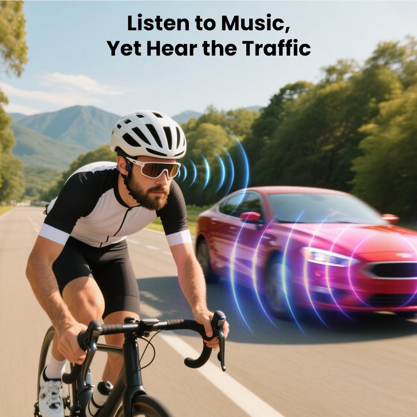 Open-Ear Bluetooth Bone Conduction Sport Headphones Sweat Resistant Wireless Earphones Open Ear Earbuds Wireless Bluetooth Headset with Mic for Fitness Workouts Running,Built-in Mic,with Hair Band