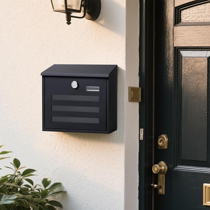 Locking Mailbox Wall Mounted Vertical- Jssmst mailboxes with Key Lock Large Capacity, Key Lock Drop Box Large Capacity with Galvanized Cover and Rust-Proof Metal, 13 x 11.8 x 4.1 Inch SM-HPB918