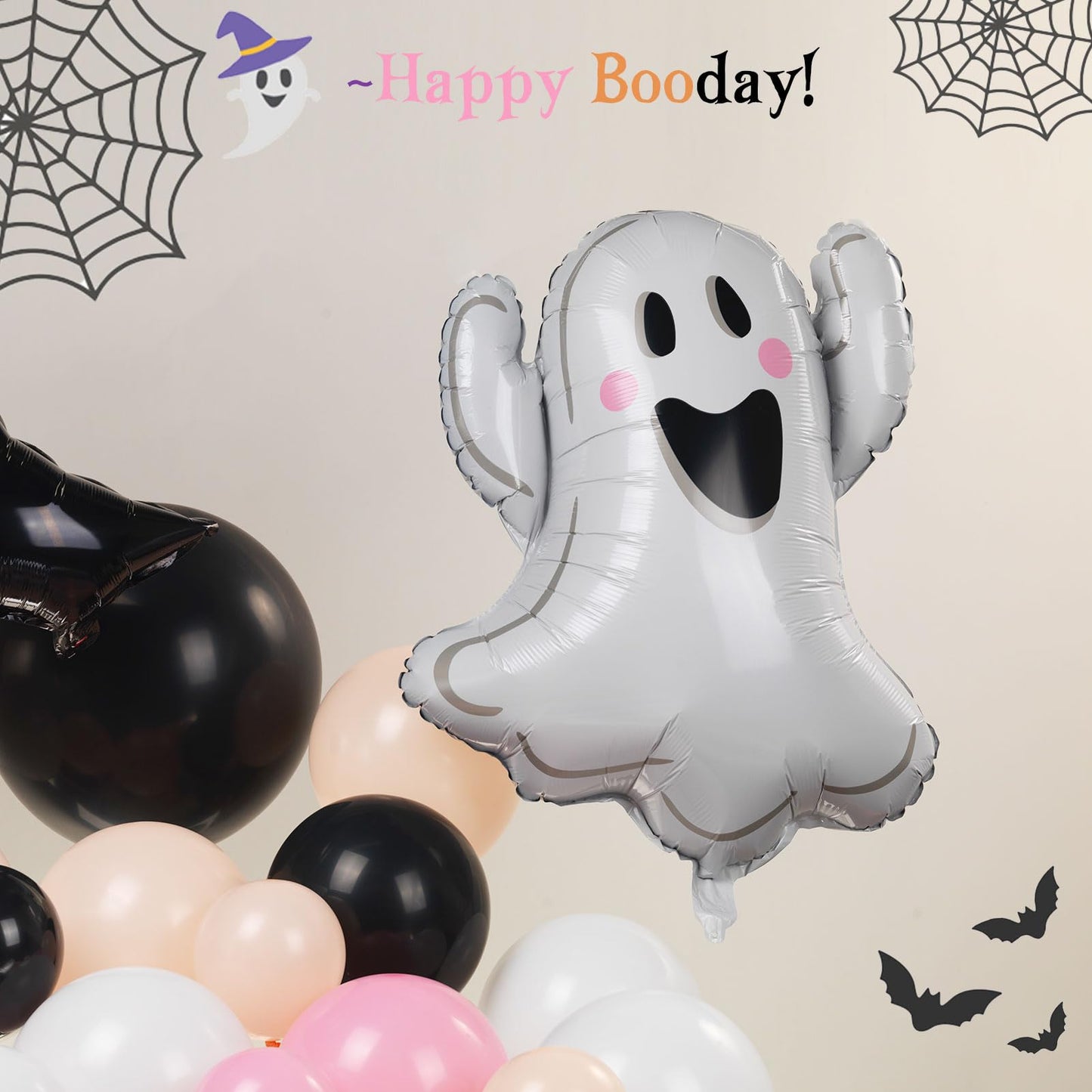 Summerween decorations with Pink black orange balloon garland arch kit bat ghost mylar foil balloons for girl baby shower happy boo day spooky one 1st birthday Halloween Trunk or Treat Car Decorations