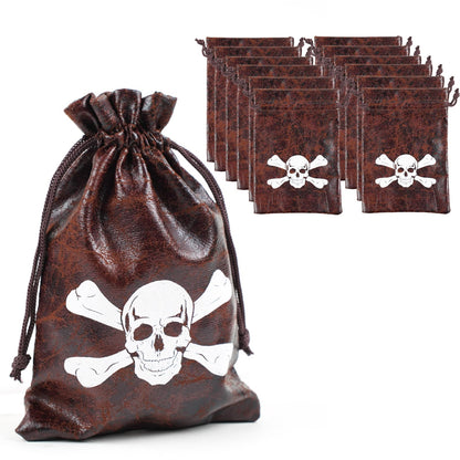Jopffol 12 Pcs Pirate Loot Bags Goodie Bag with Drawstring,Faux Cow Skin Pirate Treasure Bags for Birthday Party Favors Supplies,Dice Bag Accessories for Party Decorations