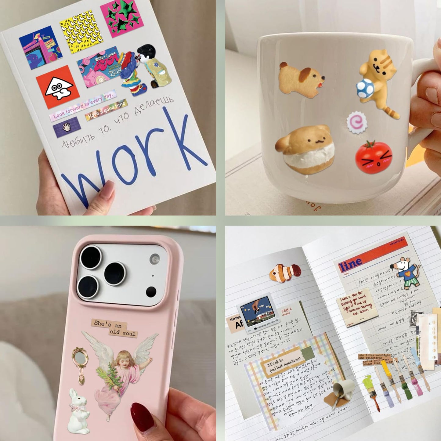 Bomichi Cute Sticker Book, Y2K Vintage Grunge Kawaii Retro Aesthetic Decals Matte Writable Paper, Stickers for Journaling Scrapbook Junk Journal Supplies,Bullet Planner DIY Card Making