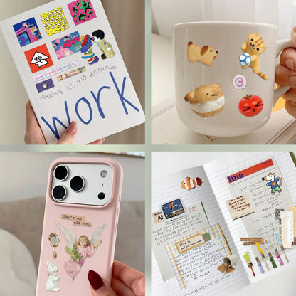 Bomichi Cute Sticker Book, Y2K Vintage Grunge Kawaii Retro Aesthetic Decals Matte Writable Paper, Stickers for Journaling Scrapbook Junk Journal Supplies,Bullet Planner DIY Card Making